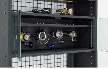 白井産業 ぺスカレージ リール キャビネット 収納 釣り具収納 釣り 幅75.2 奥行き27.1 高さ29.1 収納 ロータイプ ブラック 黒 おしゃれ ガラス扉 ラック(代引不可)