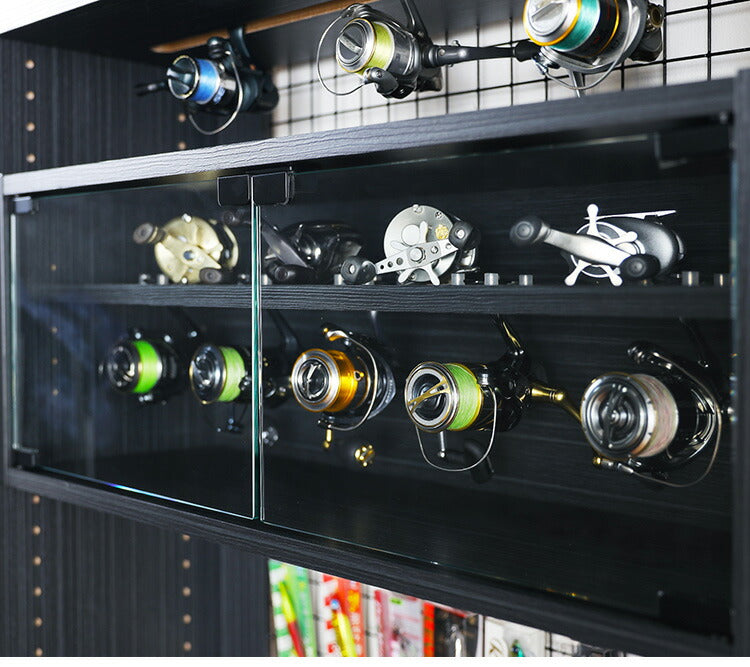 白井産業 ぺスカレージ リール キャビネット 収納 釣り具収納 釣り 幅75.2 奥行き27.1 高さ29.1 収納 ロータイプ ブラック 黒 おしゃれ ガラス扉 ラック(代引不可)