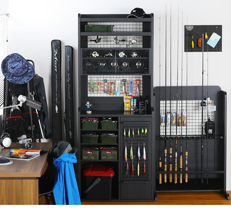 白井産業 ぺスカレージ リール キャビネット 収納 釣り具収納 釣り 幅75.2 奥行き27.1 高さ29.1 収納 ロータイプ ブラック 黒 おしゃれ ガラス扉 ラック(代引不可)