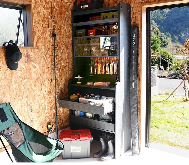 白井産業 ぺスカレージ リール キャビネット 収納 釣り具収納 釣り 幅75.2 奥行き27.1 高さ29.1 収納 ロータイプ ブラック 黒 おしゃれ ガラス扉 ラック(代引不可)