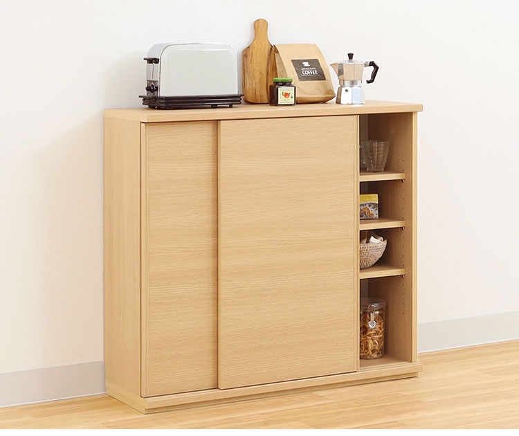 カウンター下収納 キャビネット 棚 幅90cm 高さ85cm 奥行30cm ナチュラルブラウン カウンター下 引き戸 収納 白井産業(代引不可)