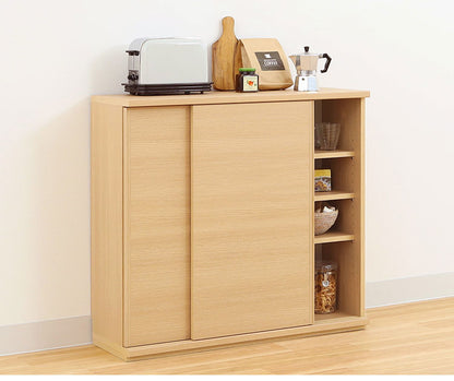 カウンター下収納 キャビネット 棚 幅90cm 高さ85cm 奥行30cm ナチュラルブラウン カウンター下 引き戸 収納 白井産業(代引不可)