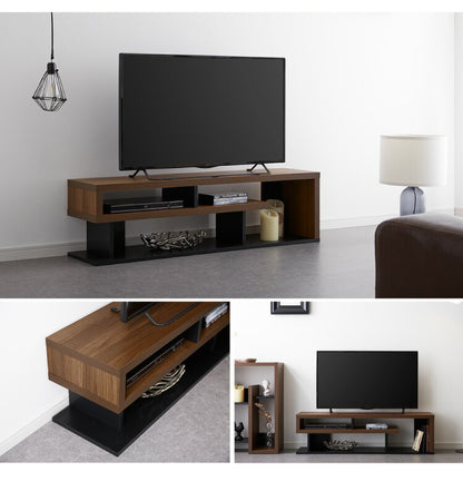 テレビ台 ローボード ヴォルデバ 幅120cm ダークブラウン ホワイト 収納 高さ34.2cm 木目調 シンプル モダン ユニーク 幾何学 スタイリッシュ おしゃれ クール ロースタイル ローデスク ローテーブル 白井産業 (代引不可)