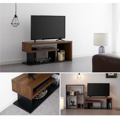 テレビ台 ローボード ヴォルデバ 幅90cm ダークブラウン ホワイト 収納 高さ37.5cm 木目調 シンプル モダン ユニーク 幾何学 スタイリッシュ おしゃれ クール ローデスク テーブル ローテーブル 白井産業 (代引不可)