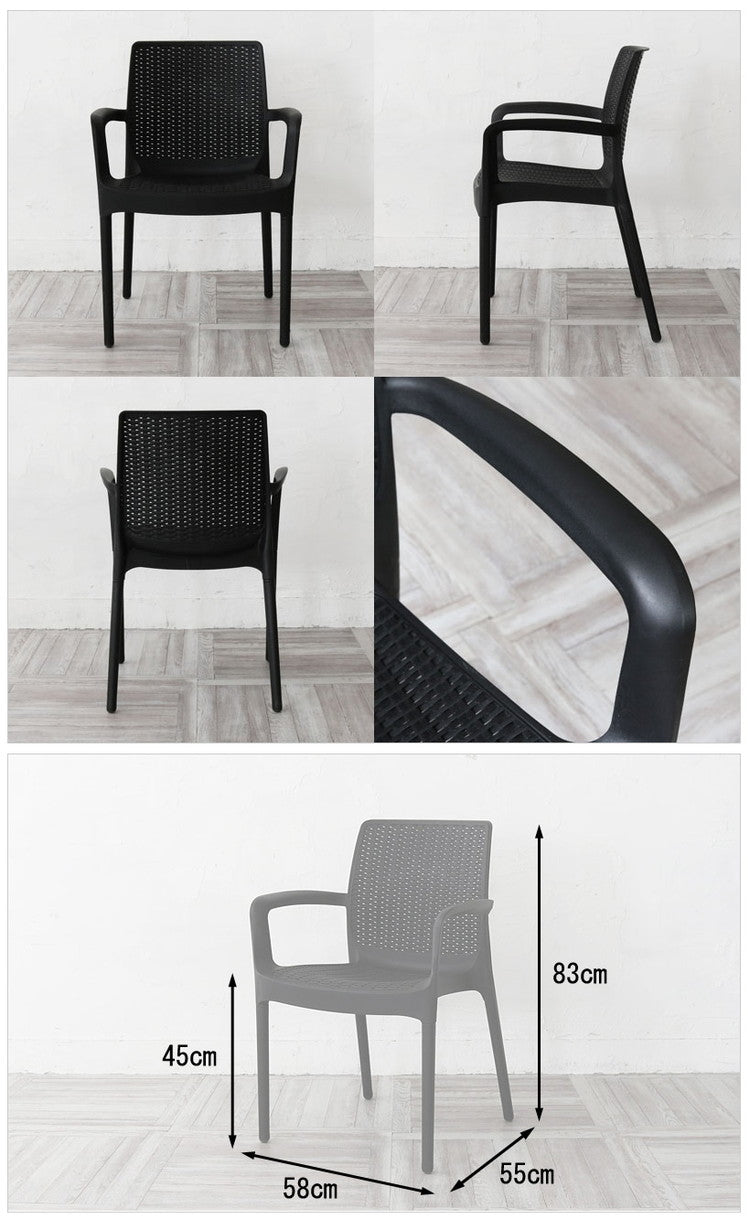 ガーデンチェア 屋外 肘掛け スタッキング 1脚 アウトドア バーベキュー キャンプ ガーデン 庭 テラス 黒 ブラック ダイニングチェア 椅子 ベランピング アウトドアリビング 西海岸 籐ラタン風(代引不可)