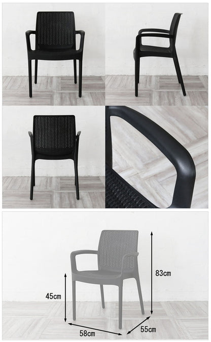 ガーデンチェア 屋外 肘掛け スタッキング 1脚 アウトドア バーベキュー キャンプ ガーデン 庭 テラス 黒 ブラック ダイニングチェア 椅子 ベランピング アウトドアリビング 西海岸 籐ラタン風(代引不可)