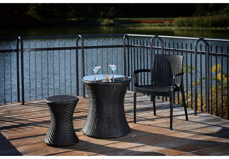 ガーデンチェア 屋外 肘掛け スタッキング 1脚 アウトドア バーベキュー キャンプ ガーデン 庭 テラス 黒 ブラック ダイニングチェア 椅子 ベランピング アウトドアリビング 西海岸 籐ラタン風(代引不可)