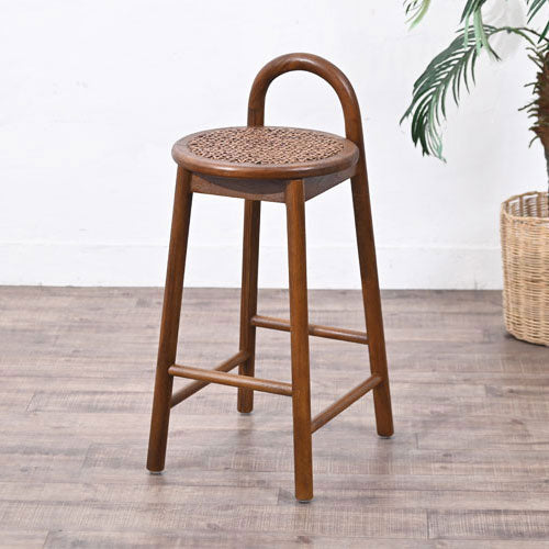 天然木 チーク 無垢材 カウンターチェア 木製 おしゃれ バーチェア コンパクト スリム ラタン おしゃれ アンティーク ヴィンテージ 北欧 アジアン 背もたれ付き(代引不可)