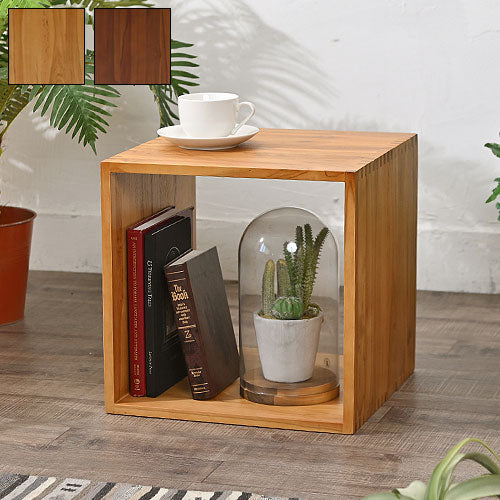 天然木 チーク材 収納 ラック オープンラック キューブボックス 棚 1段 一段 正方形 木製 おしゃれ アンティーク 北欧 シェルフ 木目調(代引不可)
