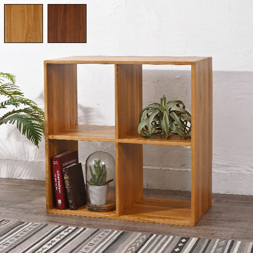 天然木 チーク材 収納 ラック オープンラック キューブボックス 棚 2×2 木製 おしゃれ アンティーク 北欧 シェルフ 木目調(代引不可)