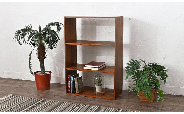 天然木 チーク材 収納 ラック 幅71 オープンラック キューブボックス 棚 3段 三段 ワイド 木製 おしゃれ アンティーク 北欧 シェルフ 木目調(代引不可)
