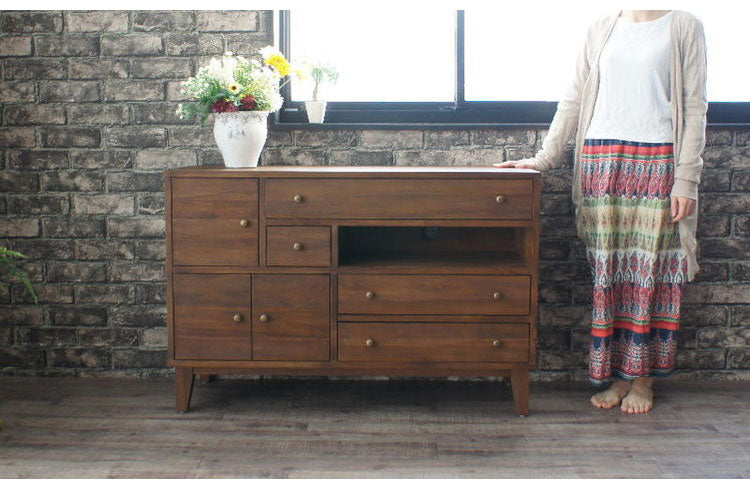 天然木 チーク無垢材 ダイニングボード リビングボード カウンタ― 収納棚 大容量 木目調 おしゃれ アンティーク 北欧 収納ボード キッチンボード(代引不可)