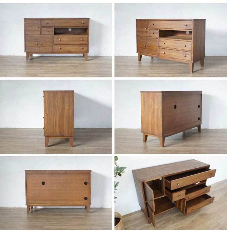 天然木 チーク無垢材 ダイニングボード リビングボード カウンタ― 収納棚 大容量 木目調 おしゃれ アンティーク 北欧 収納ボード キッチンボード(代引不可)