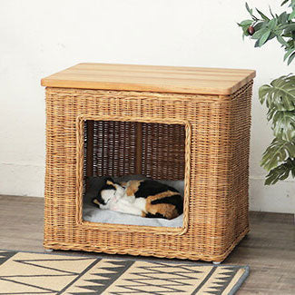 ペットハウス ペット ハウス クッション ラタン 籐 アジアン ナチュラル サイドテーブル 犬 猫 収納 ドッグハウス キャットハウス おしゃれ 北欧 かわいい 完成品(代引不可)