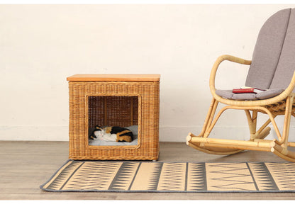 ペットハウス ペット ハウス クッション ラタン 籐 アジアン ナチュラル サイドテーブル 犬 猫 収納 ドッグハウス キャットハウス おしゃれ 北欧 かわいい 完成品(代引不可)