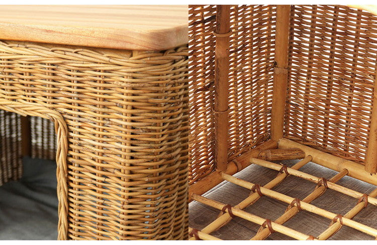 ペットハウス ペット ハウス クッション ラタン 籐 アジアン ナチュラル サイドテーブル 犬 猫 収納 ドッグハウス キャットハウス おしゃれ 北欧 かわいい 完成品(代引不可)