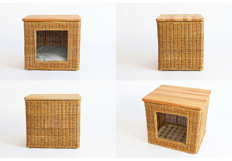 ペットハウス ペット ハウス クッション ラタン 籐 アジアン ナチュラル サイドテーブル 犬 猫 収納 ドッグハウス キャットハウス おしゃれ 北欧 かわいい 完成品(代引不可)