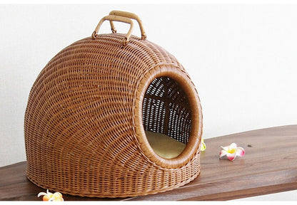 ラタン ペット キャリーバック ペットハウス 籐製 ラタンバスケットラタン製 犬 キャリーバック 小型犬 猫 うさぎ ペット ラタン ドッグハウス キャットハウス おしゃれ かわいい(代引不可)