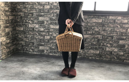 ピクニックバスケット ラタン トランク アウトドア カゴ バッグ ナチュラル アジアン アジアン家具 和風 おしゃれ かわいい 北欧(代引不可)