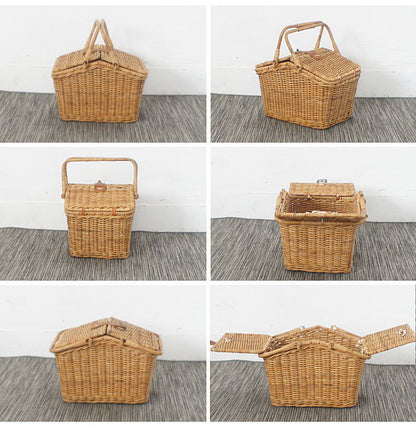 ピクニックバスケット ラタン トランク アウトドア カゴ バッグ ナチュラル アジアン アジアン家具 和風 おしゃれ かわいい 北欧(代引不可)