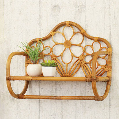 ラタン 壁掛け ウォールシェルフ 幅43 シェルフ 壁 おしゃれ カゴ バスケット ナチュラル アジアン 籐 収納 かわいい オープンラック 和風(代引不可)