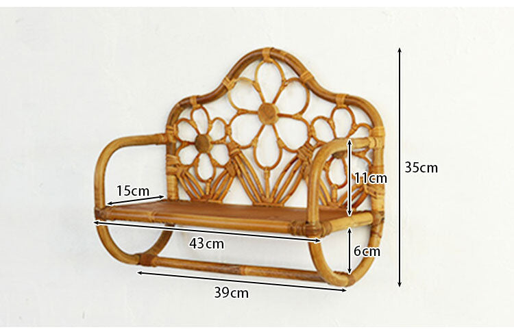 ラタン 壁掛け ウォールシェルフ 幅43 シェルフ 壁 おしゃれ カゴ バスケット ナチュラル アジアン 籐 収納 かわいい オープンラック 和風(代引不可)