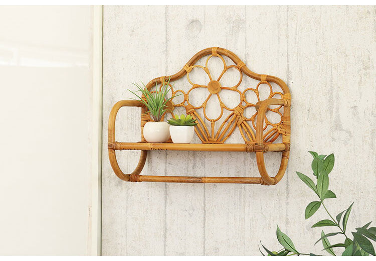 ラタン 壁掛け ウォールシェルフ 幅43 シェルフ 壁 おしゃれ カゴ バスケット ナチュラル アジアン 籐 収納 かわいい オープンラック 和風(代引不可)