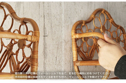 ラタン 壁掛け ウォールシェルフ 幅43 シェルフ 壁 おしゃれ カゴ バスケット ナチュラル アジアン 籐 収納 かわいい オープンラック 和風(代引不可)