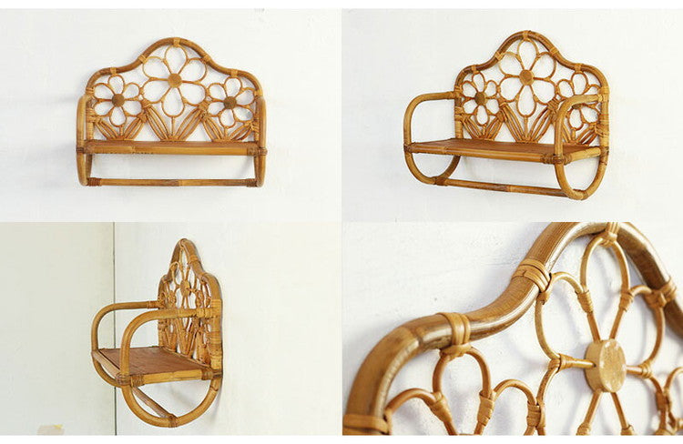 ラタン 壁掛け ウォールシェルフ 幅43 シェルフ 壁 おしゃれ カゴ バスケット ナチュラル アジアン 籐 収納 かわいい オープンラック 和風(代引不可)