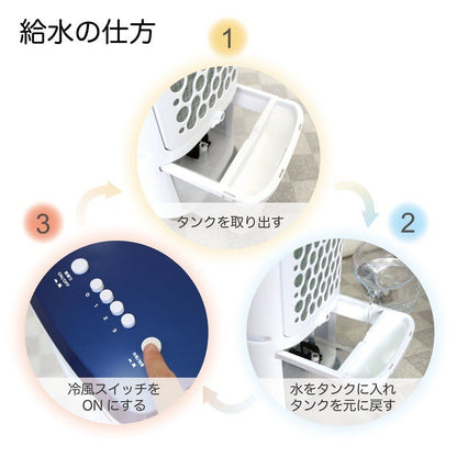 冷風扇 ブルー キャスター付き 静音 取っ手 簡単操作 水洗い コンパクト スイング機 3段階調整 冷風 クーラー スポットクーラー ミニエアコンファン ポータブルクーラー 送風機 SY-076(代引不可)