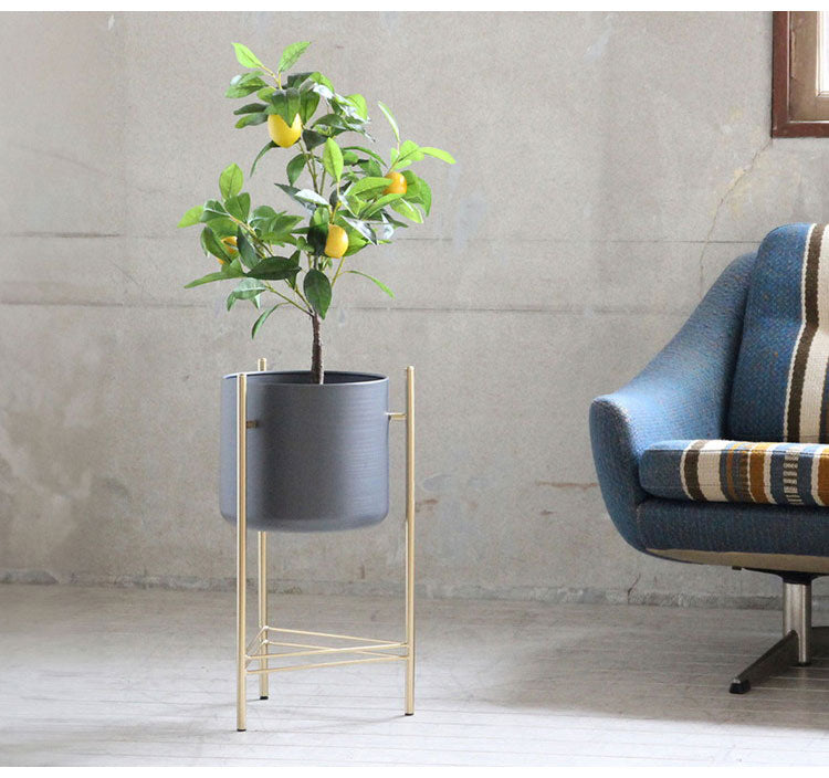 ゴールドアイアン 脚付きプランター台 Sサイズ フラワースタンド グレー ポット 鉢植え アイアンスタンド 花台 グリーン 植物 ディスプレイ ゴールドステム おしゃれ
