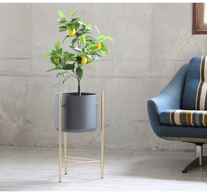 ゴールドアイアン 脚付きプランター台 Sサイズ フラワースタンド グレー ポット 鉢植え アイアンスタンド 花台 グリーン 植物 ディスプレイ ゴールドステム おしゃれ
