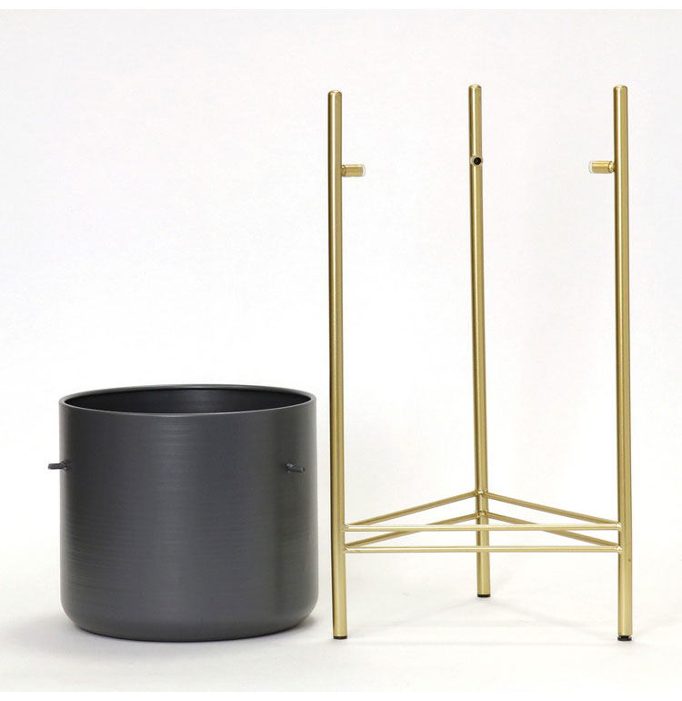 ゴールドアイアン 脚付きプランター台 Sサイズ フラワースタンド グレー ポット 鉢植え アイアンスタンド 花台 グリーン 植物 ディスプレイ ゴールドステム おしゃれ