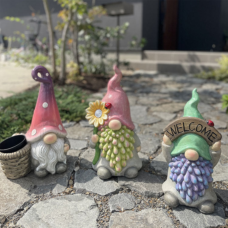 ガーデンノーム 選べる3タイプ ウェルカムボード ソーラーライト バスケット 庭小人 ガーデン・ノーム 庭 玄関 オブジェ 置物 ガーデンノーム像 ライト 照明 装飾 かわいい 可愛い おしゃれ