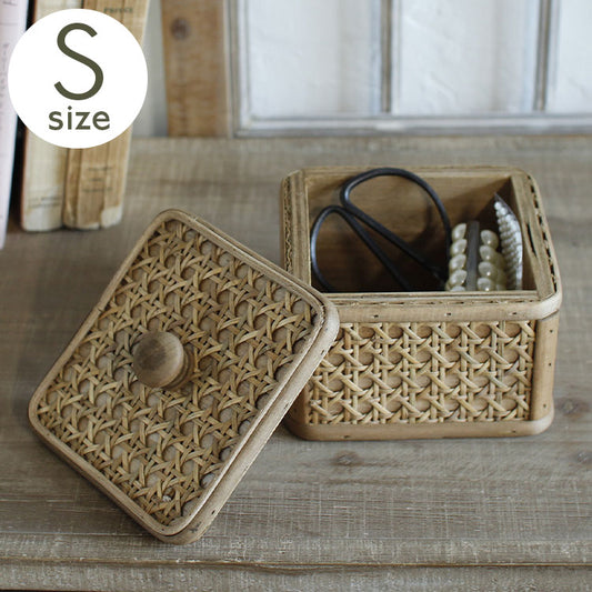 ラタン 蓋付き スクエアボックス Sサイズ 天然素材 フタ付き ボックス 箱 小物入れ 収納 籐 アジアン家具 韓国インテリア ナチュラル ラタンカントリー おしゃれ
