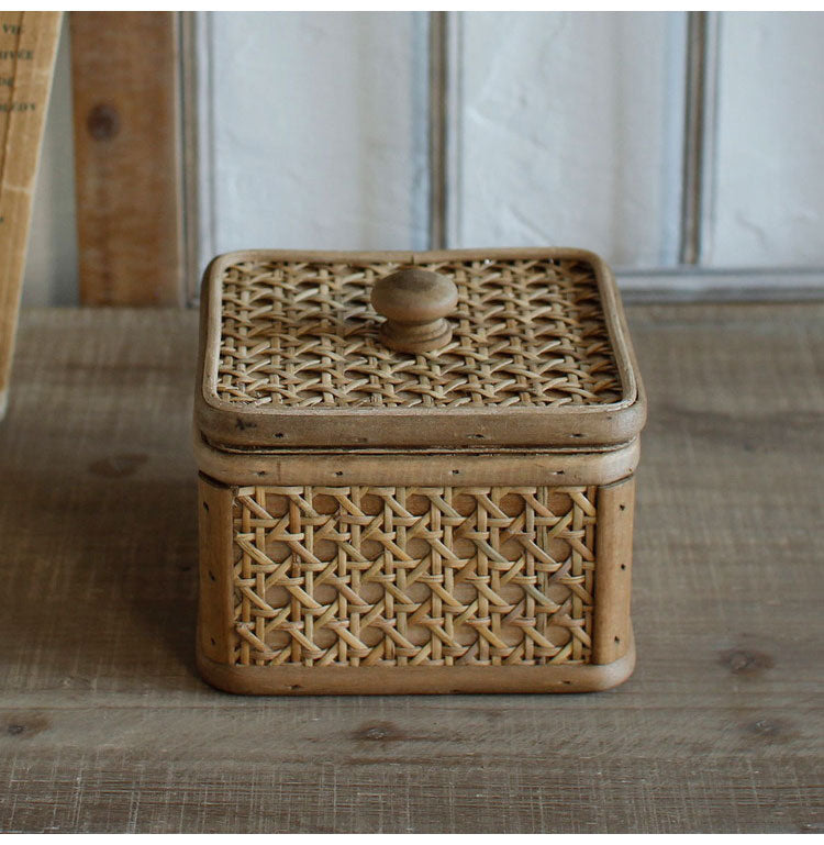 ラタン 蓋付き スクエアボックス Sサイズ 天然素材 フタ付き ボックス 箱 小物入れ 収納 籐 アジアン家具 韓国インテリア ナチュラル ラタンカントリー おしゃれ