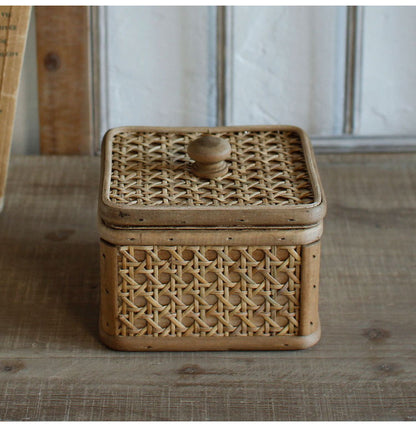 ラタン 蓋付き スクエアボックス Sサイズ 天然素材 フタ付き ボックス 箱 小物入れ 収納 籐 アジアン家具 韓国インテリア ナチュラル ラタンカントリー おしゃれ