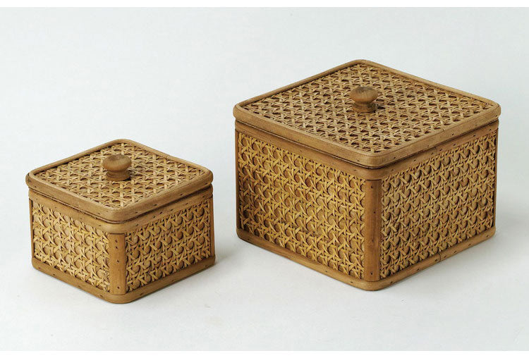 ラタン 蓋付き スクエアボックス Sサイズ 天然素材 フタ付き ボックス 箱 小物入れ 収納 籐 アジアン家具 韓国インテリア ナチュラル ラタンカントリー おしゃれ