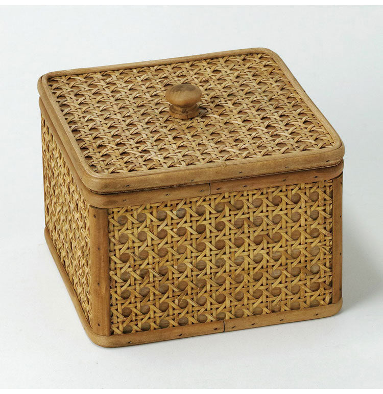ラタン 蓋付き スクエアボックス Sサイズ 天然素材 フタ付き ボックス 箱 小物入れ 収納 籐 アジアン家具 韓国インテリア ナチュラル ラタンカントリー おしゃれ