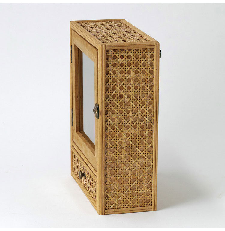 ラタン ガラス扉付き キーボックス フック 引出し 扉収納 キーフック ボックス 箱 小物入れ 収納 籐 アジアン家具 韓国インテリア ナチュラル ラタンカントリー おしゃれ