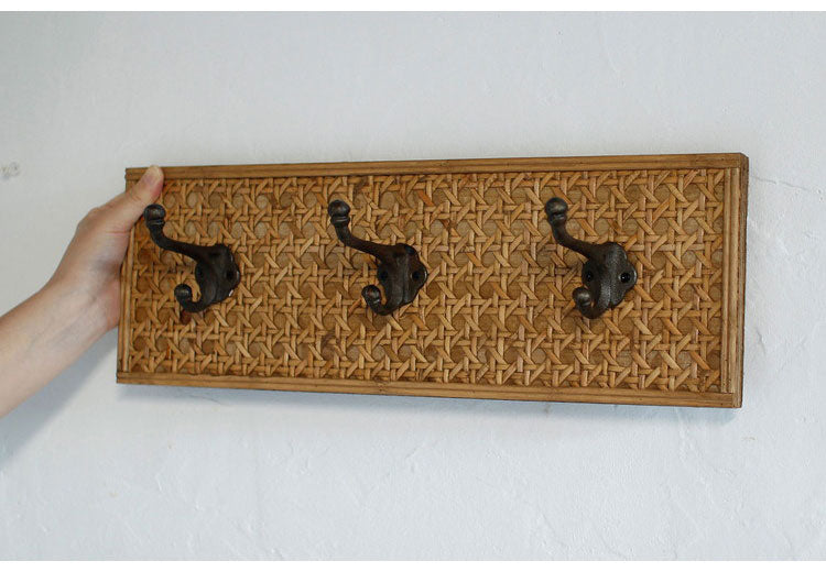 ラタン 3連壁掛けフック ウォールハンガー 壁掛け収納 吊り下げ収納 3連ハンガー 壁掛けハンガー 壁掛けフック 壁面収納 籐 アジアン家具 韓国インテリア ナチュラル ラタンカントリー おしゃれ