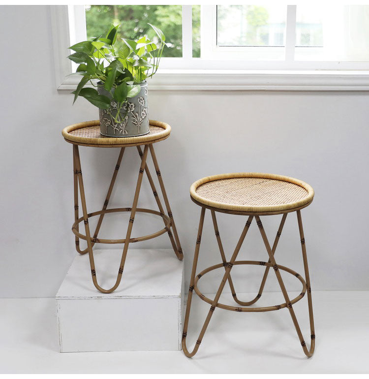 ラタン ラウンドテーブル Sサイズ 天板36cm 高さ51cm サイドテーブル プランター台 ディスプレイテーブル ラック 棚 籐 アジアン家具 韓国インテリア ナチュラル ラタンカントリー おしゃれ