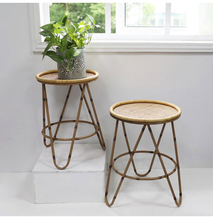 ラタン ラウンドテーブル Sサイズ 天板36cm 高さ51cm サイドテーブル プランター台 ディスプレイテーブル ラック 棚 籐 アジアン家具 韓国インテリア ナチュラル ラタンカントリー おしゃれ