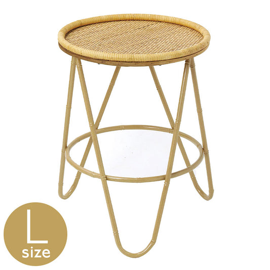 ラタン ラウンドテーブル Lサイズ 天板40cm 高さ54cm サイドテーブル プランター台 ディスプレイテーブル ラック 棚 籐 アジアン家具 韓国インテリア ナチュラル ラタンカントリー おしゃれ