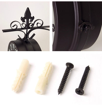 アイアン 壁掛け両面時計 直径30cm 壁掛け時計 両面時計 360度回転 アンティーク調 おしゃれ ブラウン ホワイト 白 オールドストリート クロック ショップ 美容院 サロン インテリア