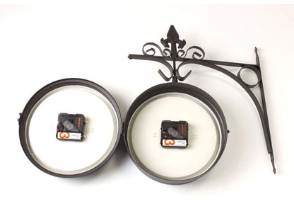 アイアン 壁掛け両面時計 直径30cm 壁掛け時計 両面時計 360度回転 アンティーク調 おしゃれ ブラウン ホワイト 白 オールドストリート クロック ショップ 美容院 サロン インテリア