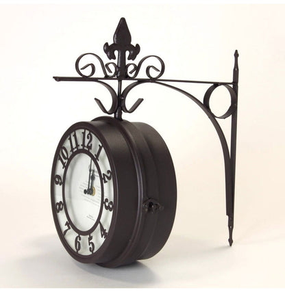 アイアン 壁掛け両面時計 直径30cm 壁掛け時計 両面時計 360度回転 アンティーク調 おしゃれ ブラウン ホワイト 白 オールドストリート クロック ショップ 美容院 サロン インテリア