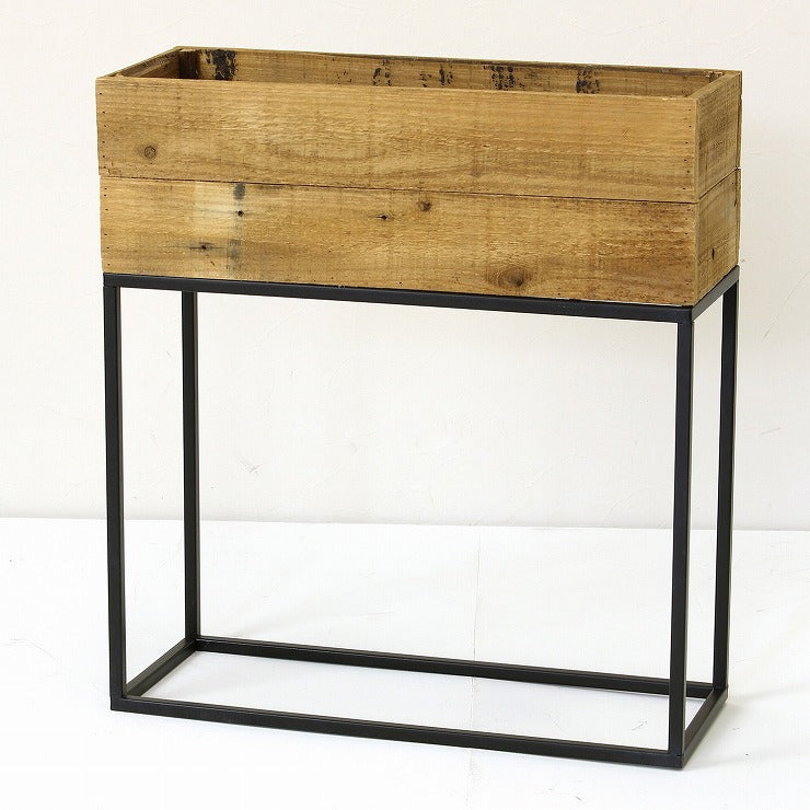 プランター台 おしゃれ インダストリアル Mサイズ レクトプランターボックススタンド 幅55 奥行21 高さ60 木×アイアン プランタースタンド 園芸ラック 花台 収納 ラック 棚(代引不可)