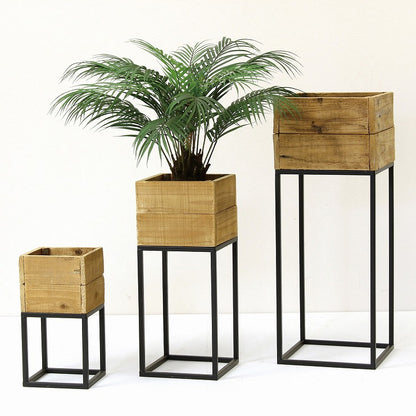 プランター台 おしゃれ インダストリアル スクエアSサイズ スクエアプランターボックススタンド 幅18 奥行18 高さ35 木×アイアン 園芸ラック 花台 収納 ラック 棚(代引不可)