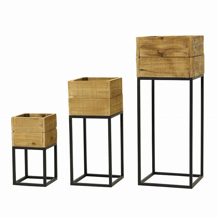 プランター台 おしゃれ インダストリアル スクエアMサイズ スクエアプランターボックススタンド 幅22 奥行22 高さ53.5 木×アイアン 園芸ラック 花台 収納 ラック 棚(代引不可)